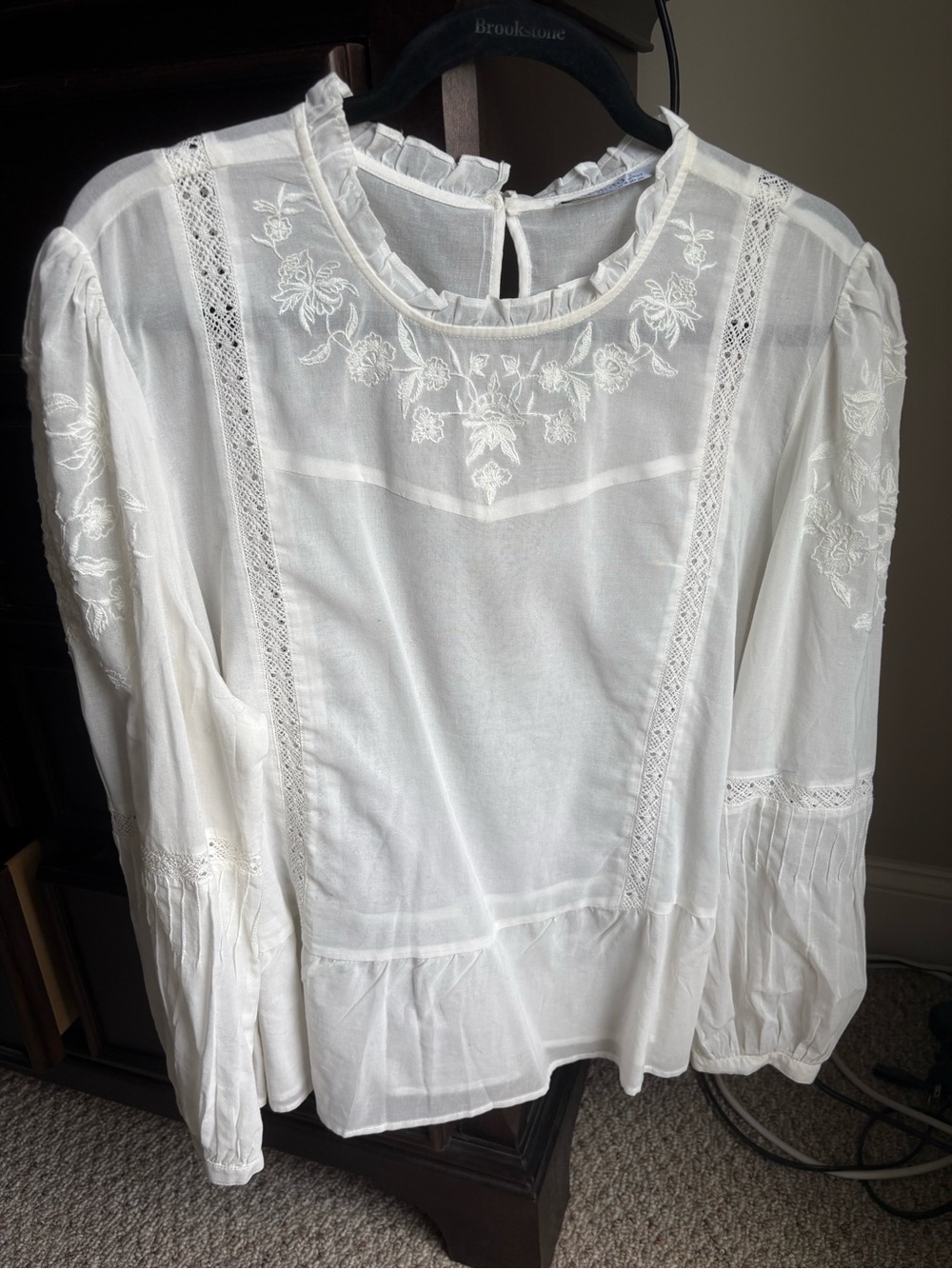 Mango White Embroidered Lace Peasant Blouse